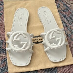 Gucci White Slide Sandals